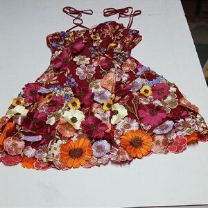 Sugar Thrillz Dolls Kill ‘FLORAL DREAMS’ Dress 3D Appliqué Floral Burgundy XXS